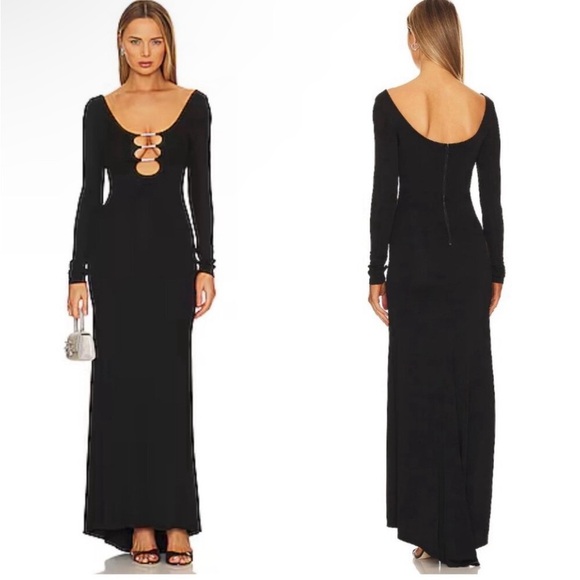 New! Alice‎ + Olivia Kalena Plunge Crystal Jersey Cut Out Maxi Dress Sz 4 $550